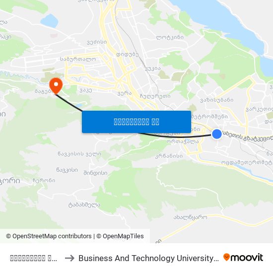 აბუსერიძე ტბელის ქუჩა - 1065 to Business And Technology University || ბიზნესისა და ტექნოლოგიების უნივერსიტეტი map