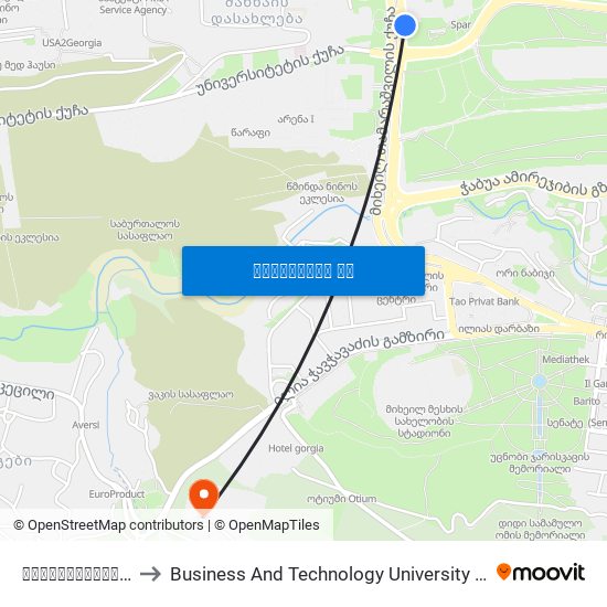 უნივერსიტეტის ქუჩა - [1266] to Business And Technology University || ბიზნესისა და ტექნოლოგიების უნივერსიტეტი map