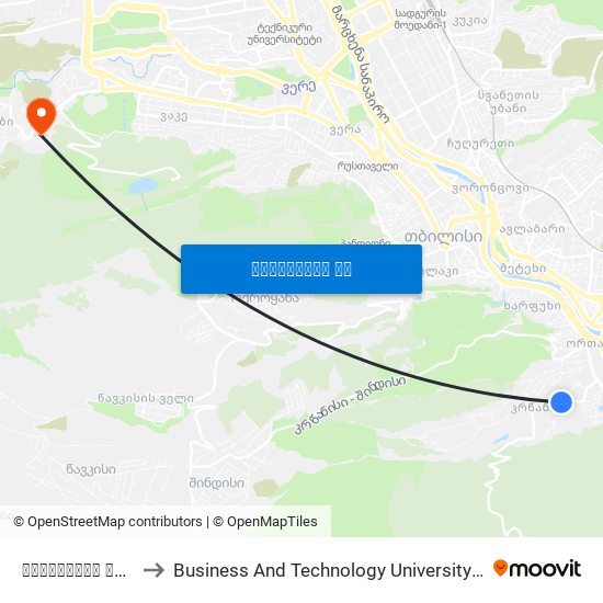 კრწანისის ქუჩა #17ა - [1371] to Business And Technology University || ბიზნესისა და ტექნოლოგიების უნივერსიტეტი map