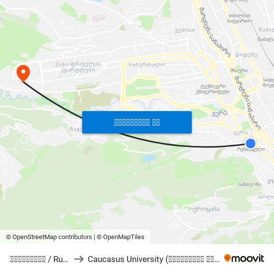 რუსთაველი  / Rustaveli to Caucasus University (კავკასიის უნივერსიტეტი) map