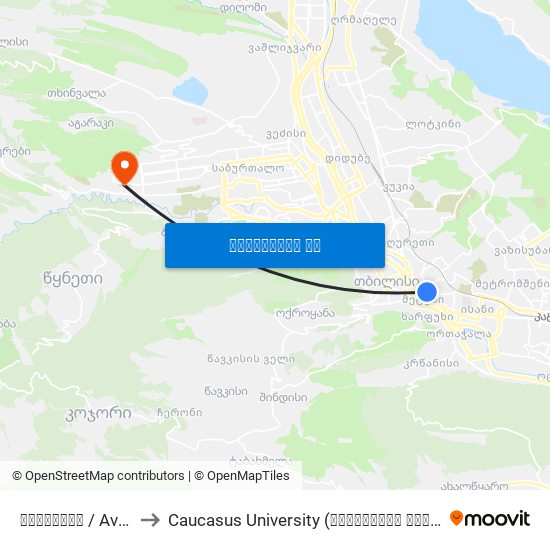 ავლაბარი / Avlabari to Caucasus University (კავკასიის უნივერსიტეტი) map