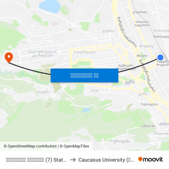 სადგურის მოედანი (7) Station Square (7) - Id:3728 to Caucasus University (კავკასიის უნივერსიტეტი) map