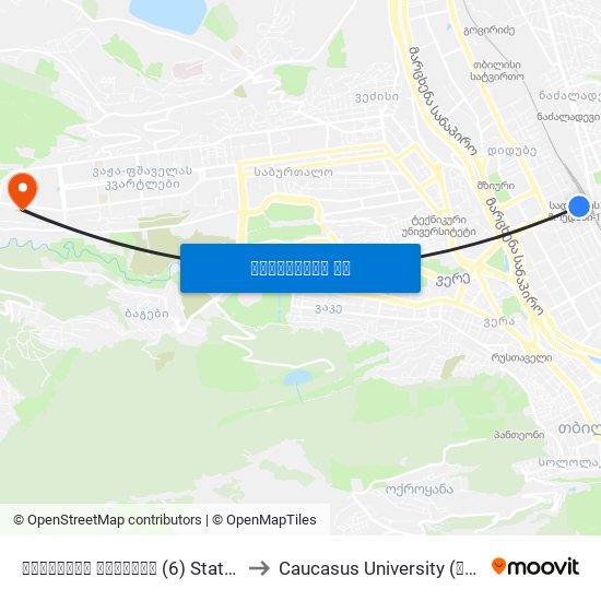 სადგურის მოედანი (6) Station Square (6) - Id:3075 to Caucasus University (კავკასიის უნივერსიტეტი) map
