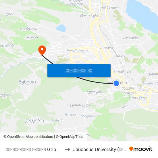 გრიბოედოვის თეატრი Griboedovi Theater - Id:821 to Caucasus University (კავკასიის უნივერსიტეტი) map