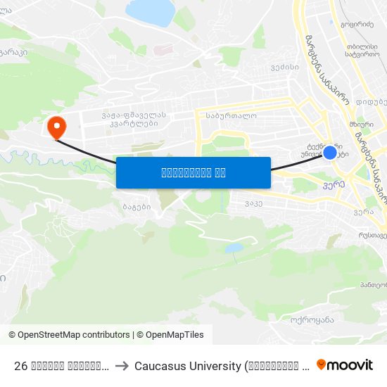 26 მაისის მოედანი - [925] to Caucasus University (კავკასიის უნივერსიტეტი) map