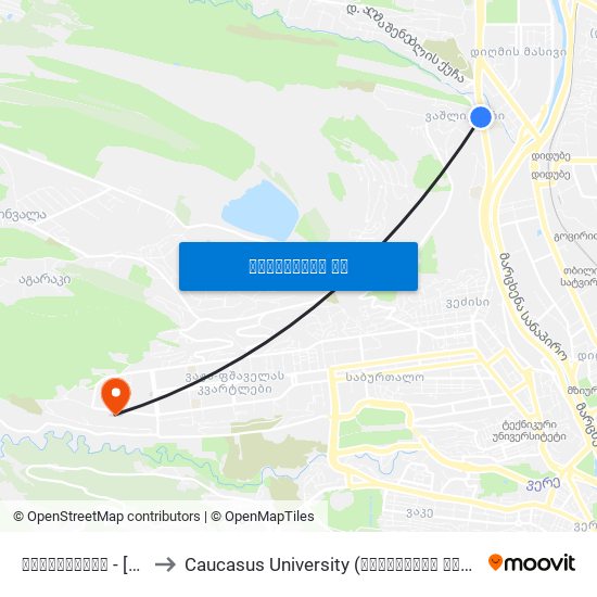 ვაშლიჯვარი - [2166] to Caucasus University (კავკასიის უნივერსიტეტი) map