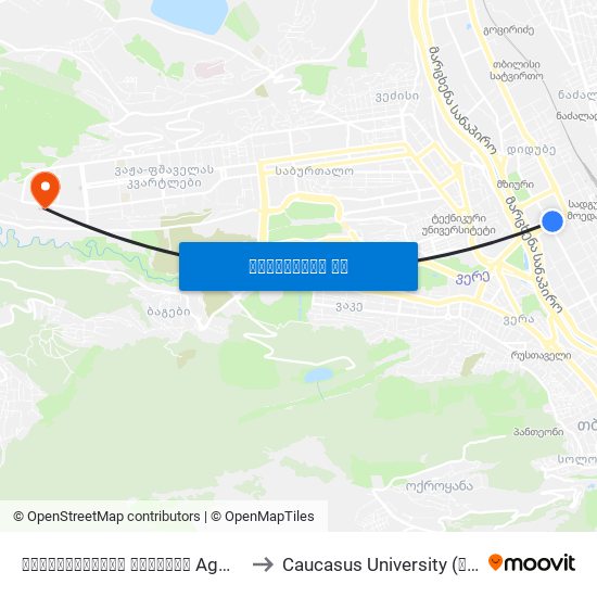 აღმაშენებლის გამზირი Agmashenebeli Ave.-  Id:2786 to Caucasus University (კავკასიის უნივერსიტეტი) map