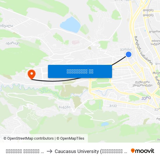 ჟვანიას მოედანი - [3650] to Caucasus University (კავკასიის უნივერსიტეტი) map