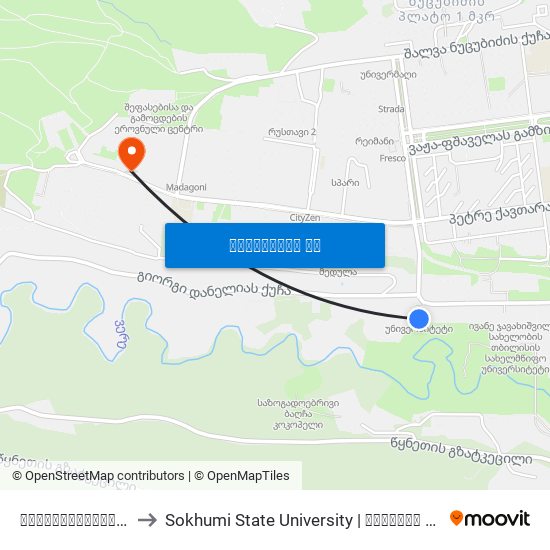 უნივერსიტეტი University to Sokhumi State University | სოხუმის სახელმწიფო უნივერსიტეტი map