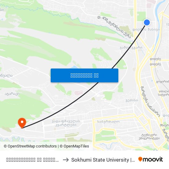 გოგიბერიძისა და ახმეტელის ქ-ების გადაკვეთა - [887] to Sokhumi State University | სოხუმის სახელმწიფო უნივერსიტეტი map