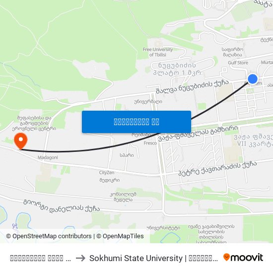 ნუცუბიძის ქუჩა Ii-Iv მ/რ - 960 to Sokhumi State University | სოხუმის სახელმწიფო უნივერსიტეტი map