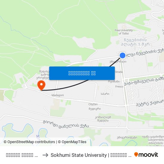 სანდრო ეულის ქუჩა Id: 962 to Sokhumi State University | სოხუმის სახელმწიფო უნივერსიტეტი map