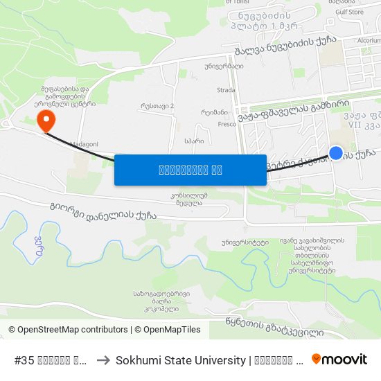 #35 საჯარო სკოლა  - [986] to Sokhumi State University | სოხუმის სახელმწიფო უნივერსიტეტი map