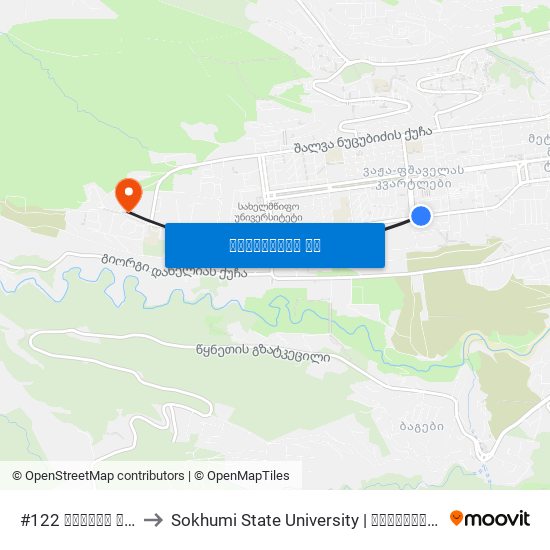 #122 საჯარო სკოლა - [988] to Sokhumi State University | სოხუმის სახელმწიფო უნივერსიტეტი map