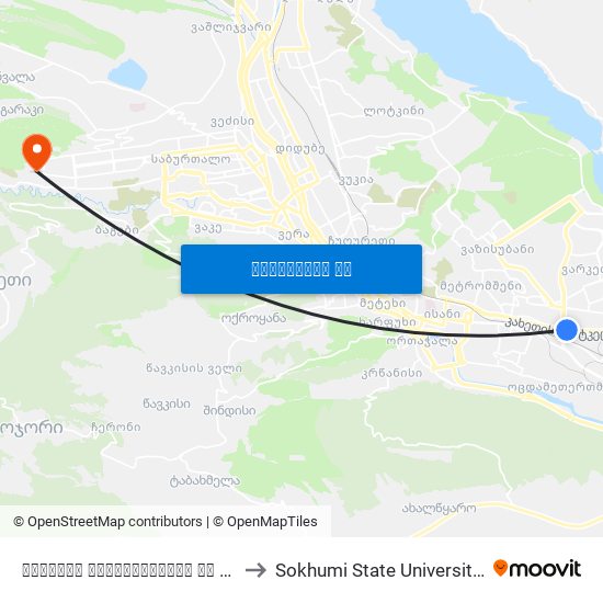 კახეთის გზატკეცილისა და ჯავახეთის ქუჩების გადაკვეთა - [1487] to Sokhumi State University | სოხუმის სახელმწიფო უნივერსიტეტი map