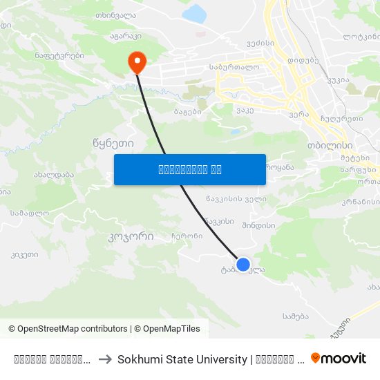 სოფელი ტაბახმელა - [2147] to Sokhumi State University | სოხუმის სახელმწიფო უნივერსიტეტი map