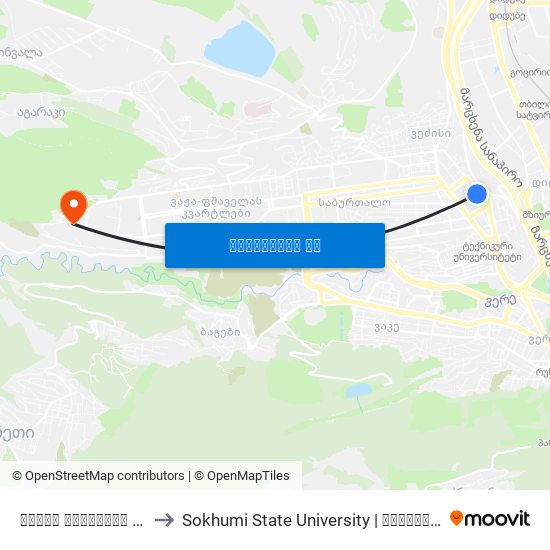 ქალაქ თბილისის მერია - [3008] to Sokhumi State University | სოხუმის სახელმწიფო უნივერსიტეტი map