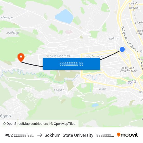 #62 საჯარო სკოლა - [3265] to Sokhumi State University | სოხუმის სახელმწიფო უნივერსიტეტი map