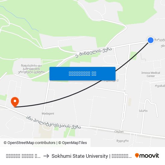 სანდრო ეულის ქუჩა - [3682] to Sokhumi State University | სოხუმის სახელმწიფო უნივერსიტეტი map