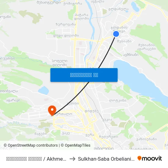 ახმეტელის თეატრი  / Akhmeteli Theater to Sulkhan-Saba Orbeliani University map