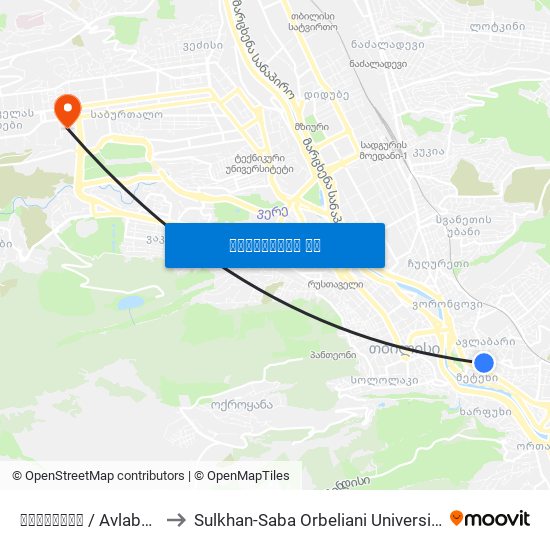 ავლაბარი / Avlabari to Sulkhan-Saba Orbeliani University map