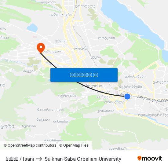 ისანი / Isani to Sulkhan-Saba Orbeliani University map