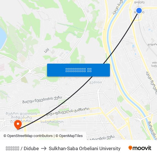 დიდუბე / Didube to Sulkhan-Saba Orbeliani University map