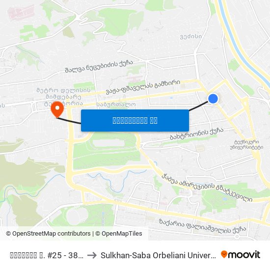პეკინის ქ. #25 - 3842 to Sulkhan-Saba Orbeliani University map