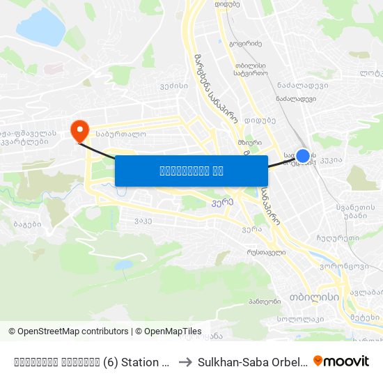 სადგურის მოედანი (6) Station Square (6) - Id:3075 to Sulkhan-Saba Orbeliani University map