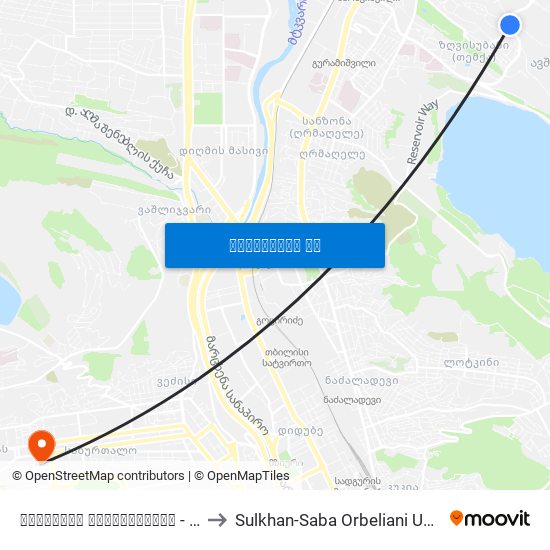 მუხიანის გადასახვევი - [3347] to Sulkhan-Saba Orbeliani University map