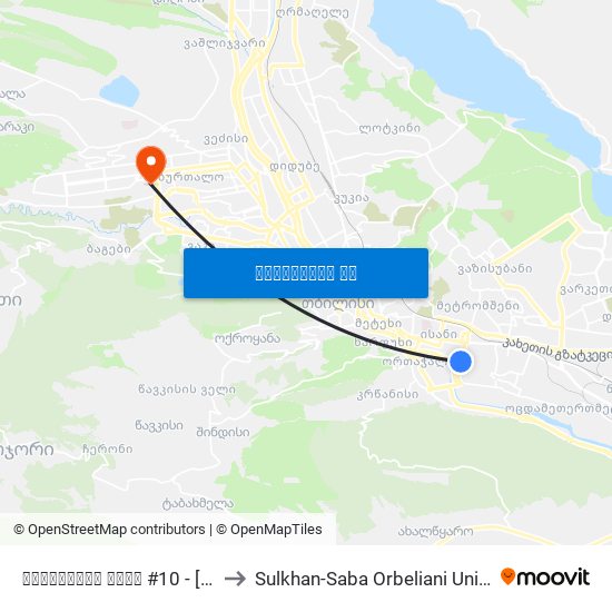 ნავთლუღის ქუჩა #10 - [1019] to Sulkhan-Saba Orbeliani University map