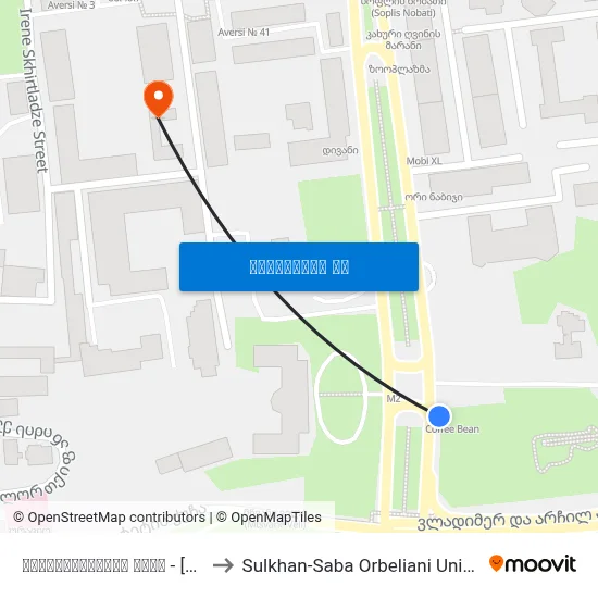 უნივერსიტეტის ქუჩა - [1266] to Sulkhan-Saba Orbeliani University map