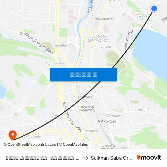 თემქა-მუხიანის გზა- ლეკიშვილის ქ-ის გადაკვეთასთან - [2096] to Sulkhan-Saba Orbeliani University map