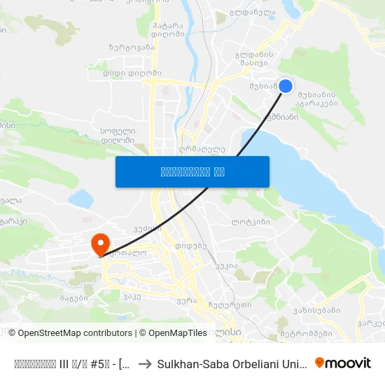მუხიანის III მ/რ  #5ა - [2902] to Sulkhan-Saba Orbeliani University map