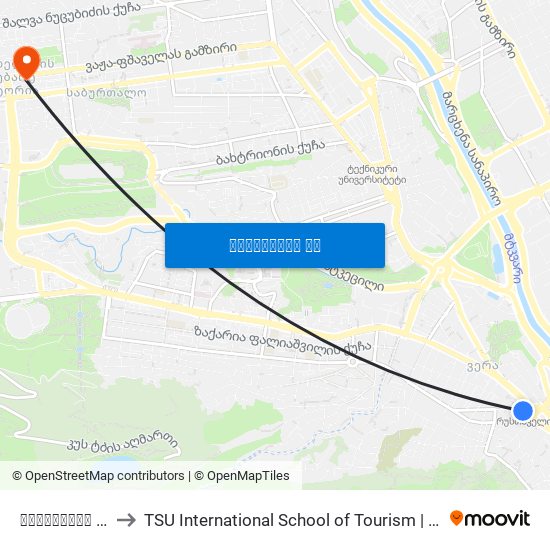 რუსთაველი  / Rustaveli to TSU International School of Tourism | თსუ ტურიზმის საერთაშორისო სკოლა map