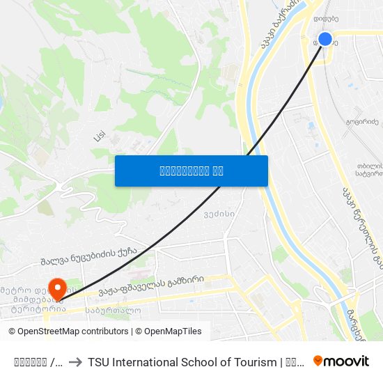 დიდუბე / Didube to TSU International School of Tourism | თსუ ტურიზმის საერთაშორისო სკოლა map