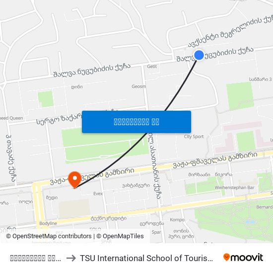 ნუცუბიძის ქუჩა #13 - [945] to TSU International School of Tourism | თსუ ტურიზმის საერთაშორისო სკოლა map