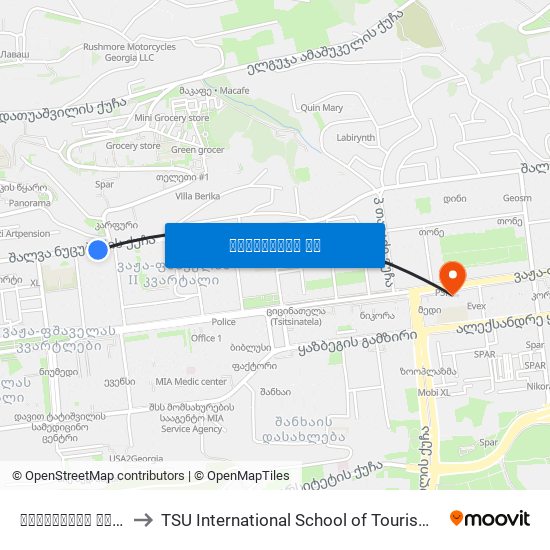 ნუცუბიძის ქუჩა #78 - [956] to TSU International School of Tourism | თსუ ტურიზმის საერთაშორისო სკოლა map