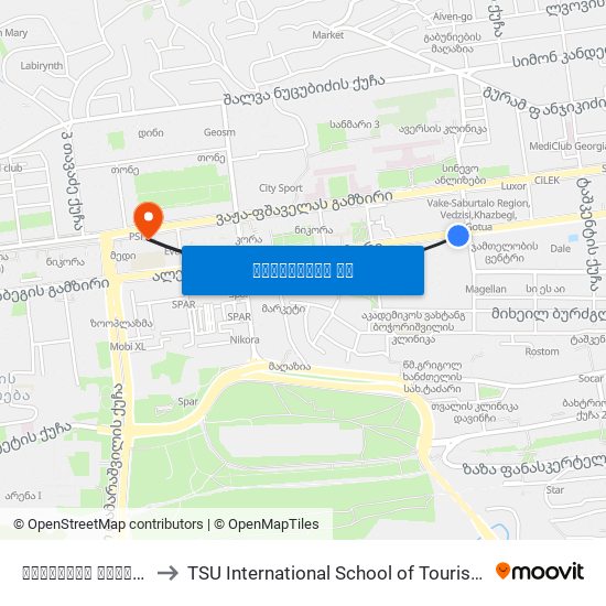 ყაზბეგის გამზირი #16 - [1001] to TSU International School of Tourism | თსუ ტურიზმის საერთაშორისო სკოლა map