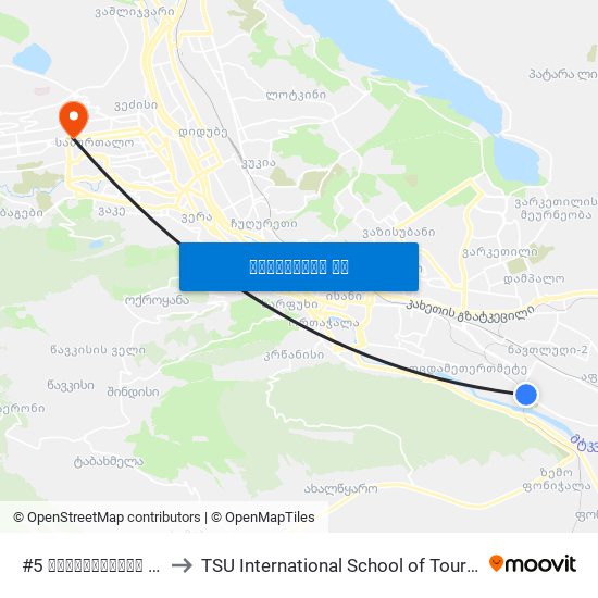 #5 საავადმყოფო (ჰოსპიტალი) - [1039] to TSU International School of Tourism | თსუ ტურიზმის საერთაშორისო სკოლა map