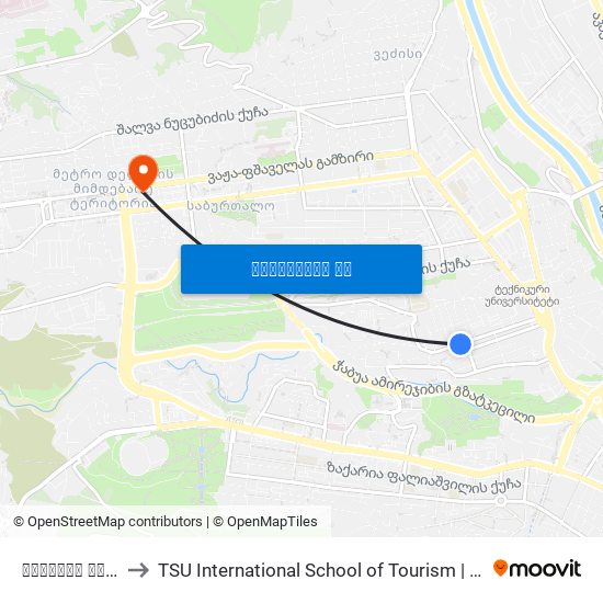 ტეხურას ქუჩა - [1349] to TSU International School of Tourism | თსუ ტურიზმის საერთაშორისო სკოლა map