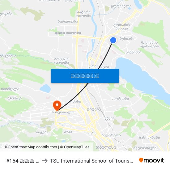 #154 საჯარო სკოლა - [1445] to TSU International School of Tourism | თსუ ტურიზმის საერთაშორისო სკოლა map