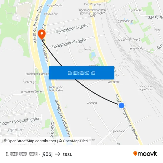 დ.ბაქრაძის ქუჩა - [906] to tssu map