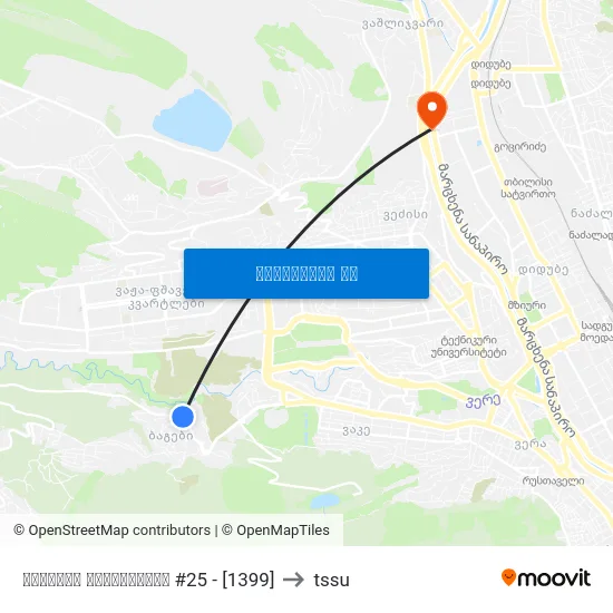 წყნეთის გზატკეცილი #25 - [1399] to tssu map