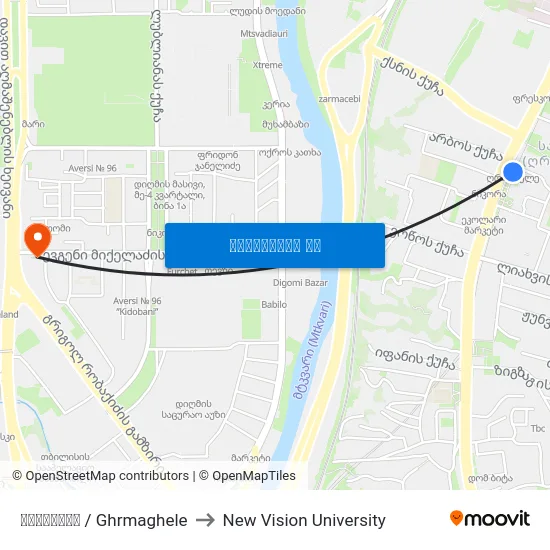 ღრმაღელე  / Ghrmaghele to New Vision University map