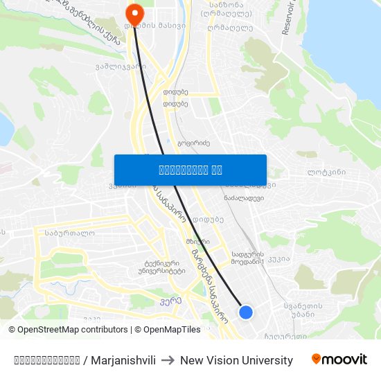 მარჯანიშვილი  / Marjanishvili to New Vision University map