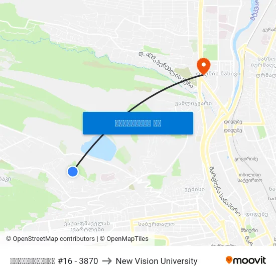 თვალჭრელიძის #16 - 3870 to New Vision University map