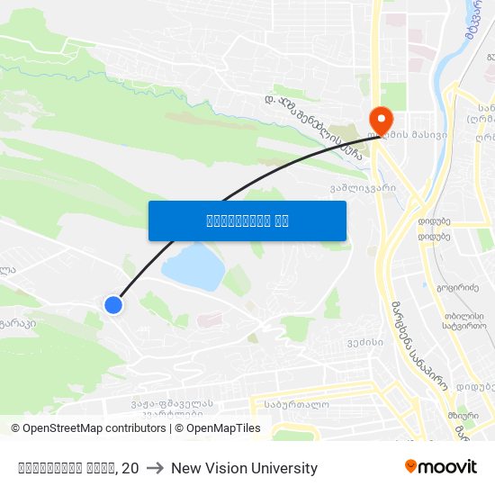ფერმწერთა ქუჩა, 20 to New Vision University map
