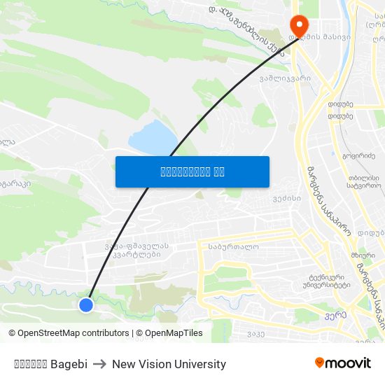 ბაგები Bagebi to New Vision University map