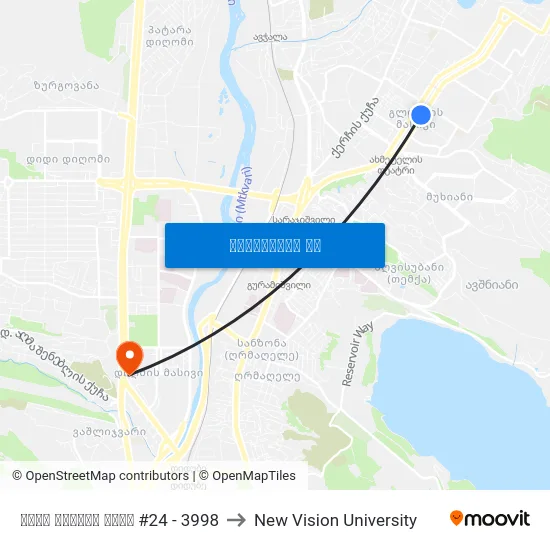 ილია ვეკუას ქუჩა #24 - 3998 to New Vision University map